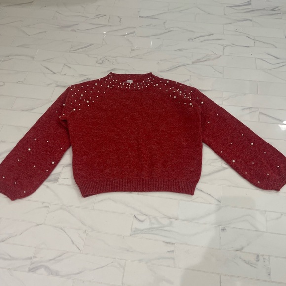 Red Pearl-Embellished Women's Voy Sweater. Size M - Picture 3 of 7